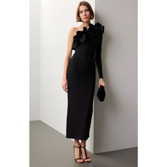 Hervé Léger Asymmetrical Ruffle Gown 💛 - Picture 1 of 14